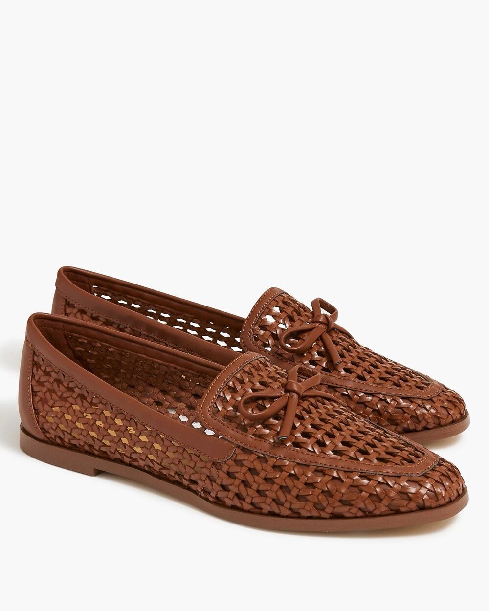 J Crew Woven Bow Classic Loafers Womens 7.5 Cognac Brown